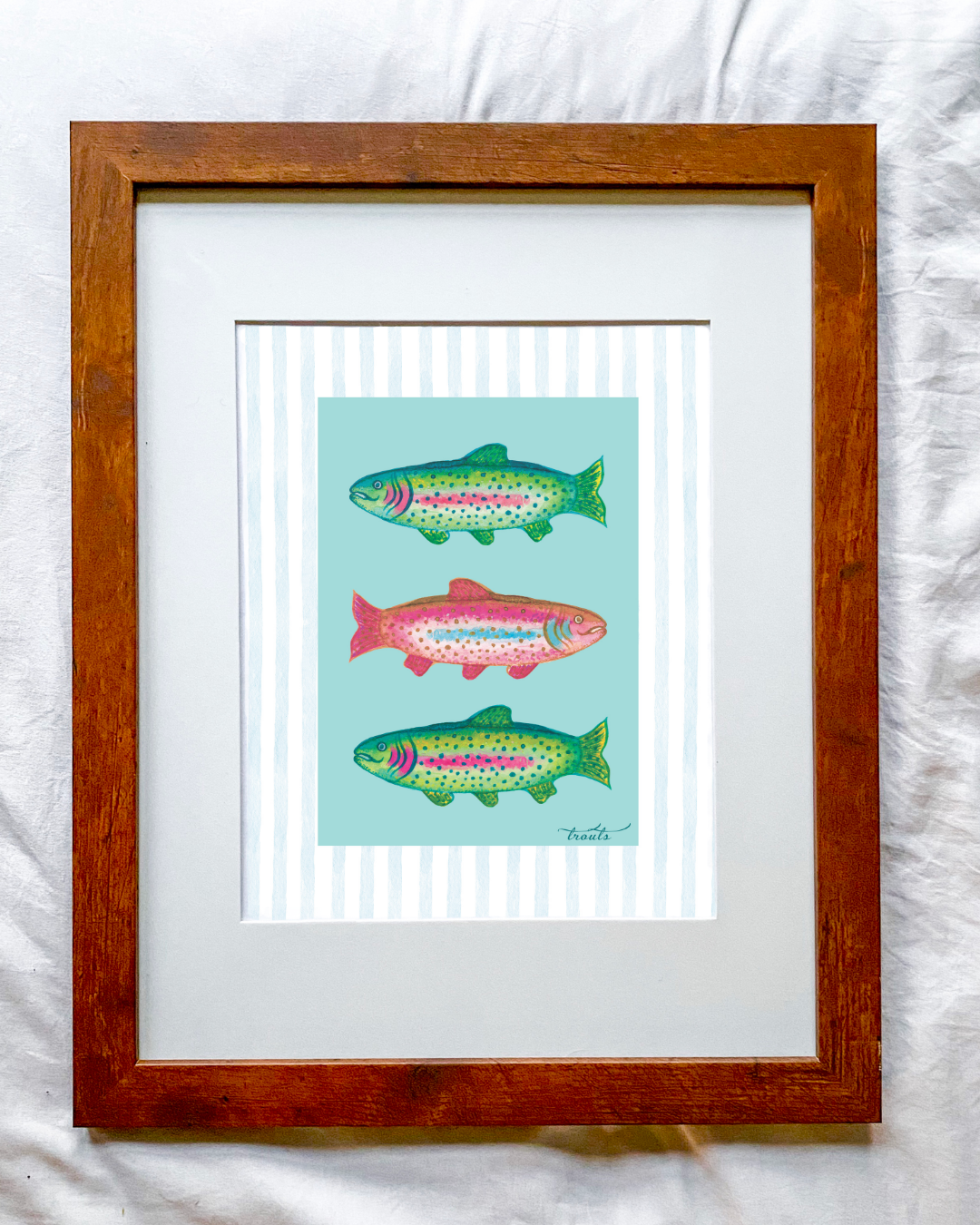 Rainbow Trouts with Blue and White Boarder Print
