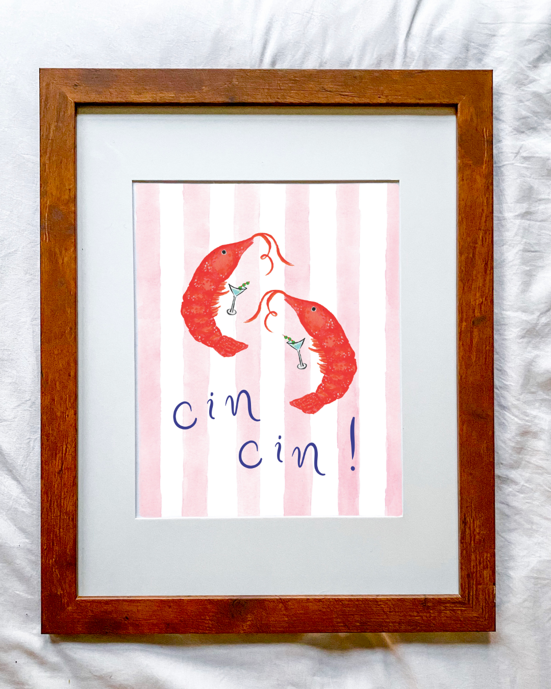 Cin Cin Shrimps on Pink Stripe Print