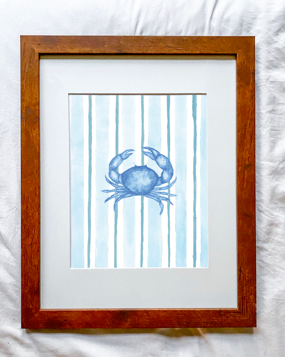 Blue Crab on Stripes Print