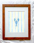 Blue Lobster on Blue and Yellow Stripes Print