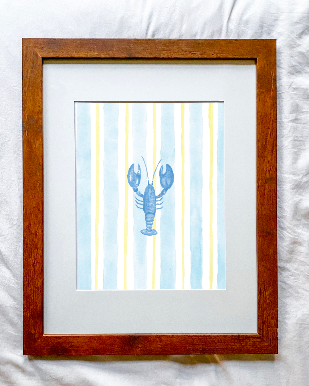 Blue Lobster on Blue and Yellow Stripes Print