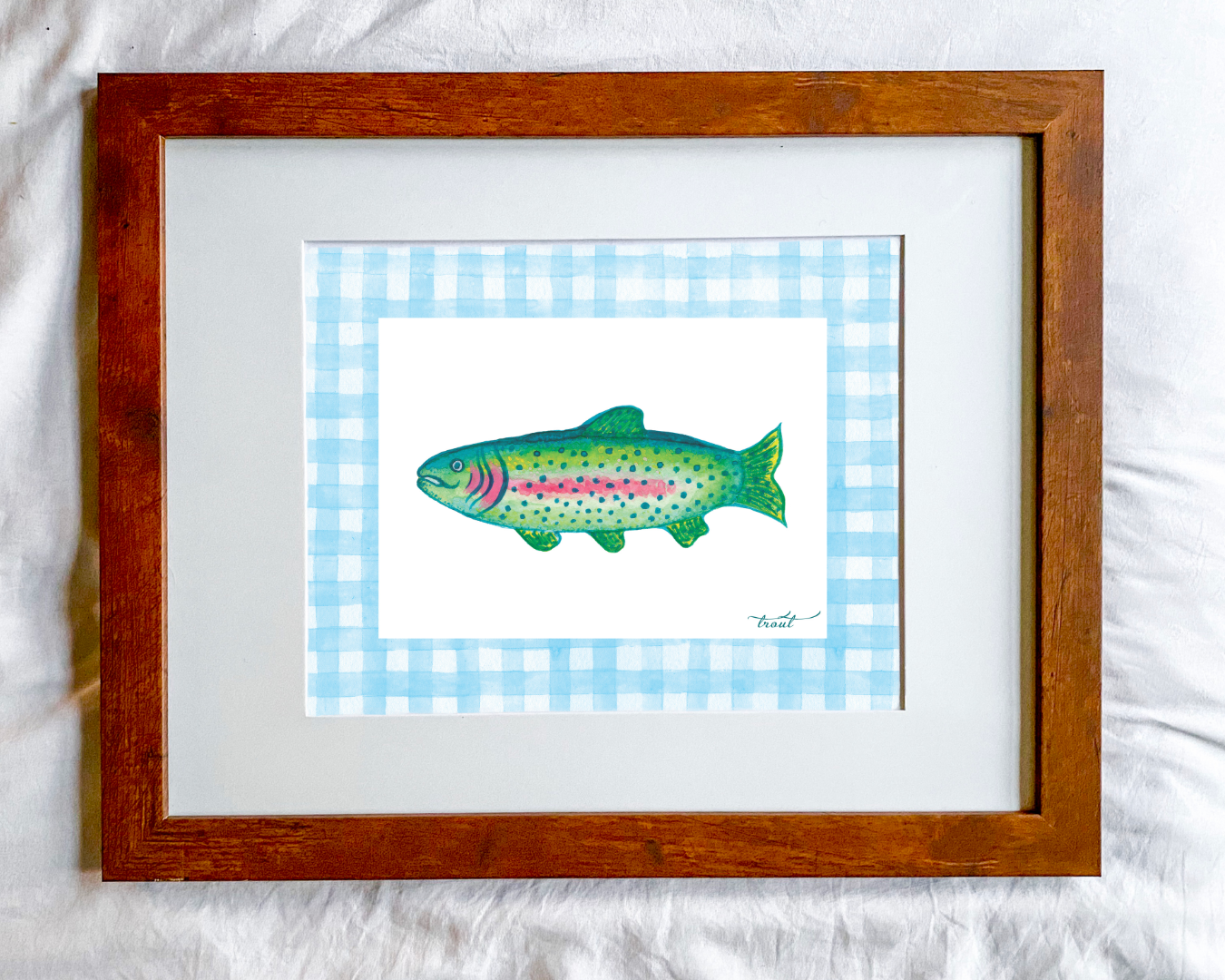 Rainbow Trout with Gingham Boarder Print