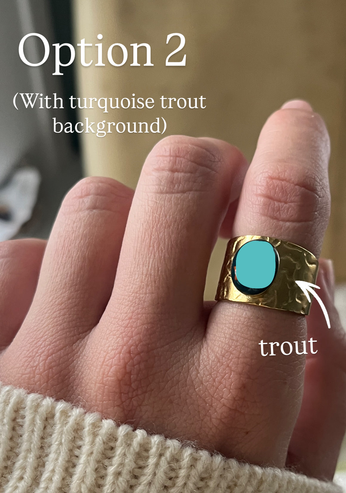 Trout Ring with turquoise background