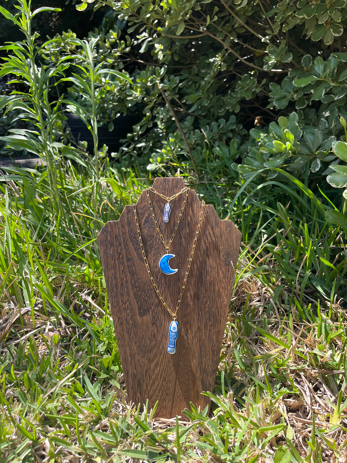 Blue Fish on Paperclip Chain Necklave