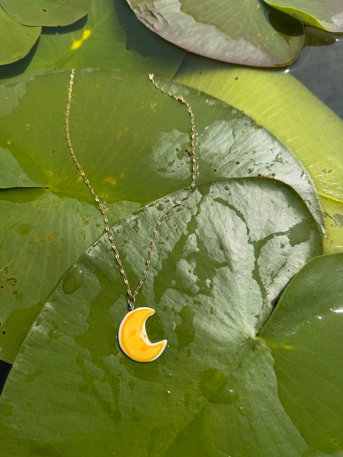 Yellow Moon on Paperclip Chain Necklace